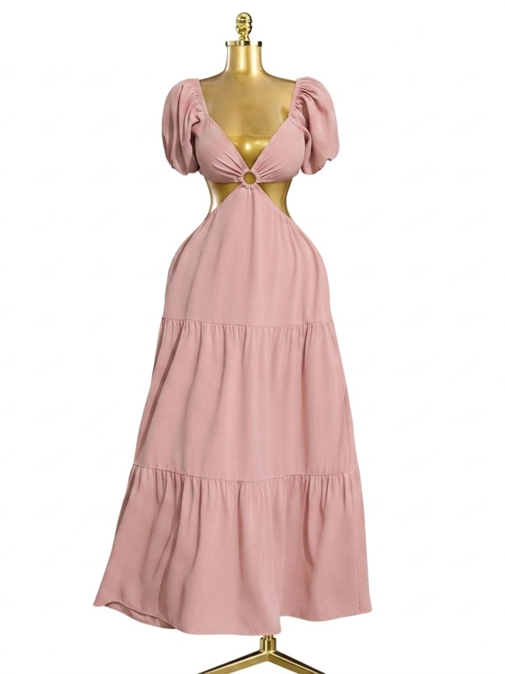 Cutout Puff Sleeve Maxi Dress in Dusty Pink